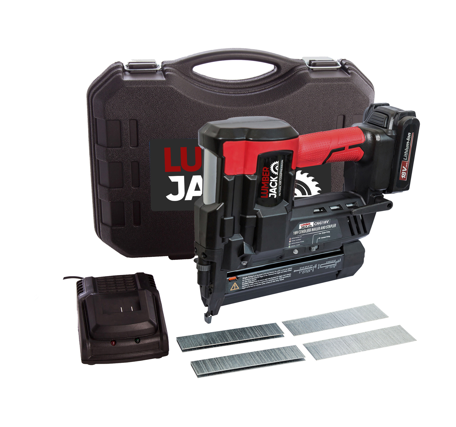 Lumberjack Cordless 18v Nail Staple Gun 2nd Fix Brad Nailer with Battery Charger and Case