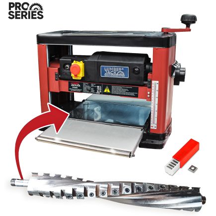 Lumberjack PRO SERIES Thicknesser With Helical Cutter Spiral Head, Portable Bench Top Machine