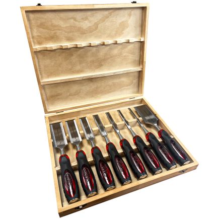 Lumberjack 8 Piece Bevel Edge Chisel Set with Strike Proof Caps Supplied in Wooden Case