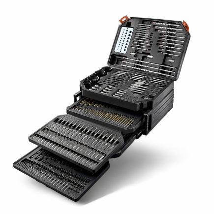 Lumberjack 300Pc HSS Drill Bit Set for Masonry Metal Wood Flat Pozi Bits in Case