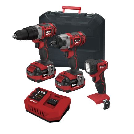 Lumberjack Cordless 20V Twin Kit Combi Drill Impact Driver Drill & LED Torch with 4A Batteries & Fast Charger