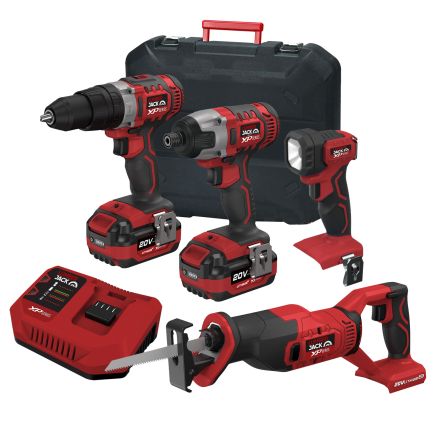 Lumberjack Cordless 20V Combi Drill Impact Driver Drill LED Torch & Recip Reciprocating Saw with 4A Batteries & Fast Charger