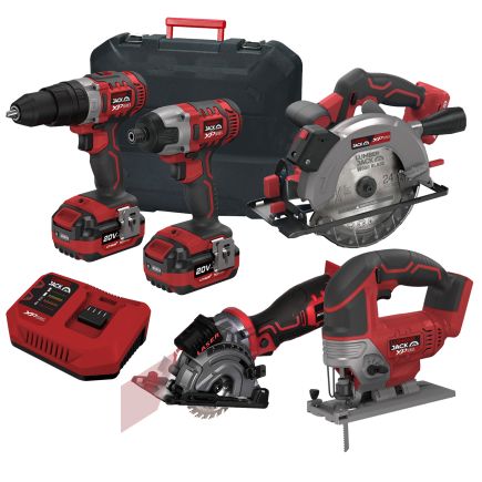 Lumberjack Cordless 20V Combi Drill Impact Driver Drill Jigsaw Circular Saw & Plunge Saw with 4A Batteries & Fast Charger