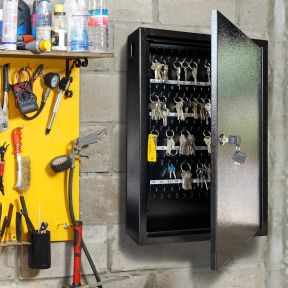 Lumberjack Key Cabinet Secure Storage for 100 Keys with Lock & Adjustable Hooks