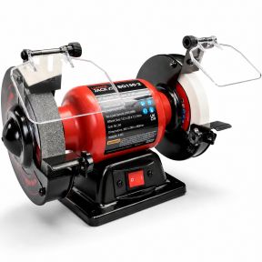 Lumberjack 6 Inch Bench Grinder 150mm, 250W Motor, Coarse & Fine Whitestone Wheels, Tool Rests & Eye Shields