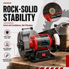 Lumberjack 6 Inch Bench Grinder 150mm, 250W Motor, Coarse & Fine Whitestone Wheels, Tool Rests & Eye Shields