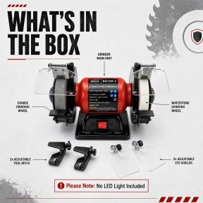 Lumberjack 6 Inch Bench Grinder 150mm, 250W Motor, Coarse & Fine Whitestone Wheels, Tool Rests & Eye Shields