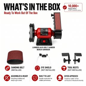 Lumberjack 150mm Bench Grinder with 50mm Belt Sander & LED Work Light