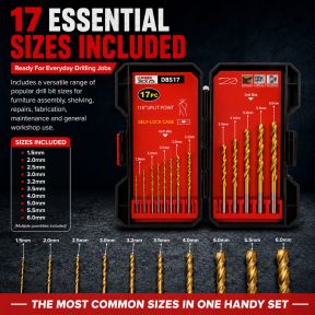 Lumberjack 17 Piece Drill Bit Set HSS Masonry Metal Bits