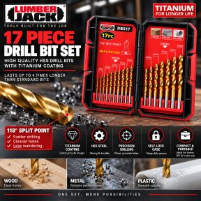 Lumberjack 17 Piece Drill Bit Set HSS Masonry Metal Bits