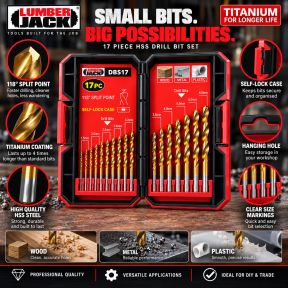 Lumberjack 17 Piece Drill Bit Set HSS Masonry Metal Bits