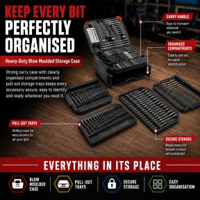 Lumberjack 300Pc HSS Drill Bit Set for Masonry Metal Wood Flat Pozi Bits in Case
