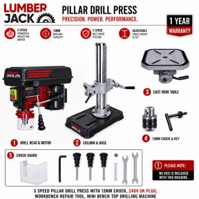 Lumberjack 13mm Bench Top Drill Press 5 Speed Electric Pillar Drills