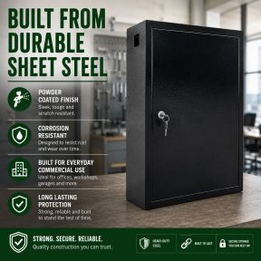 Lumberjack Key Cabinet Secure Storage for 100 Keys with Lock & Adjustable Hooks
