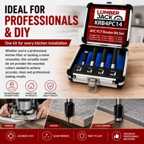Lumberjack 4Pc TCT Kitchen Router Worktop Bit Set Tools Kit Cutter Laminate Worktop