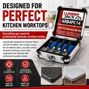 Lumberjack 4Pc TCT Kitchen Router Worktop Bit Set Tools Kit Cutter Laminate Worktop