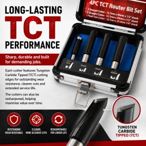 Lumberjack 4Pc TCT Kitchen Router Worktop Bit Set Tools Kit Cutter Laminate Worktop