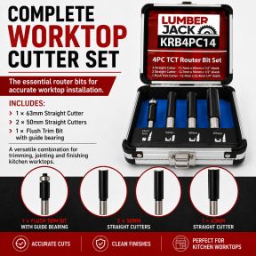 Lumberjack 4Pc TCT Kitchen Router Worktop Bit Set Tools Kit Cutter Laminate Worktop