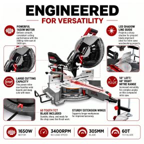 Lumberjack PRO SERIES 12 Inch Double Bevel Mitre Saw with LED Shadow Light