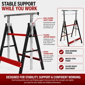 Lumberjack 2 x Lumberjack Folding Work Horse Trestle Saw Adjustable Height Stand 150kg Each