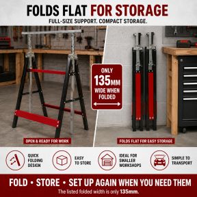 Lumberjack 2 x Lumberjack Folding Work Horse Trestle Saw Adjustable Height Stand 150kg Each
