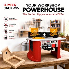 Lumberjack 1500W Variable Speed Bench Top Router Table with Integrated Motor Routing