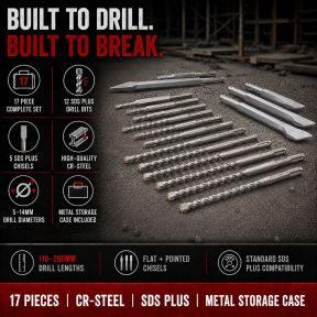 Lumberjack 17 Piece SDS Plus Drill Bit & Chisel Set in Metal Storage Case