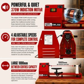 Lumberjack 350mm Starter Wood Lathe Variable Speed Woodturning Tool