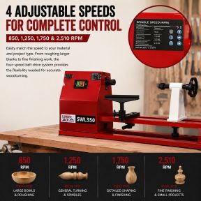 Lumberjack 350mm Starter Wood Lathe Variable Speed Woodturning Tool