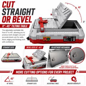 Lumberjack Portable Wet Tile Cutter 500W Bench Top Cutting Saw with Hidden Water Reservoir 45° Bevel Cutting for Tiles and Stones