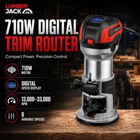 Lumberjack 710W Trim Router, Digital Display & 6 Variable Speeds, 13,000-33,000 RPM