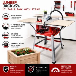 Lumberjack Powerful 1800W Table Saw 254mm with Side Extensions & 10