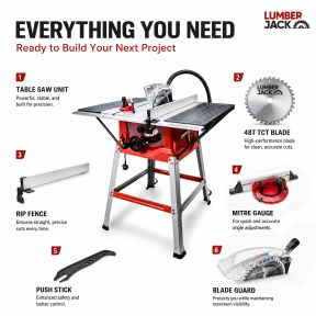 Lumberjack Powerful 1800W Table Saw 254mm with Side Extensions & 10