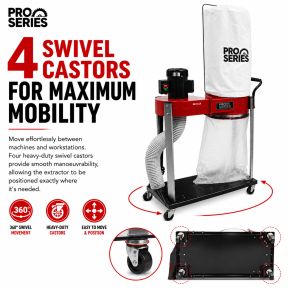 Lumberjack PRO SERIES 57 Litre Dust Extractor 750W Single Bag Collector with Floor Cleaner Attachment and Swivel Castors