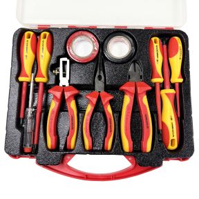 Lumberjack 11PCS VDE Insulated Electricians Tool Set, Includes Pliers Screwdrivers Wire Stripper Electrical Tester & Tapes