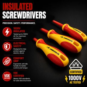 Lumberjack 11PCS VDE Insulated Electricians Tool Set, Includes Pliers Screwdrivers Wire Stripper Electrical Tester & Tapes