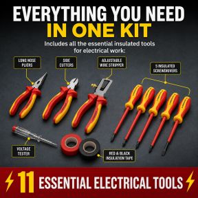 Lumberjack 11PCS VDE Insulated Electricians Tool Set, Includes Pliers Screwdrivers Wire Stripper Electrical Tester & Tapes