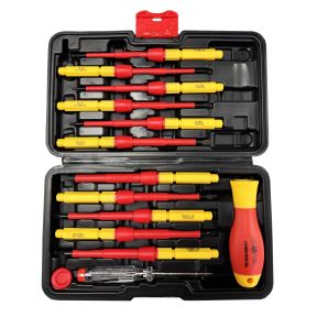 Lumberjack 13 Piece VDE Insulated Electrician Screwdriver Set, 1000V Rated Magnetic Tips Chrome Vanadium Steel, Includes Voltage Tester & Carry Case