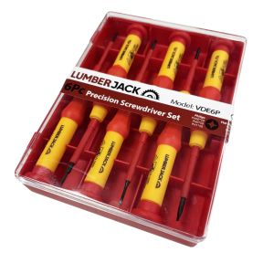 Lumberjack 6pc Insulated Precision Screwdriver Set VDE Certified, Soft Grip Handles, Chrome Vanadium Steel, Phillips & Flat Profile for Electrical Work