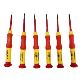 Lumberjack 6pc Insulated Precision Screwdriver Set VDE Certified, Soft Grip Handles, Chrome Vanadium Steel, Phillips & Flat Profile for Electrical Work