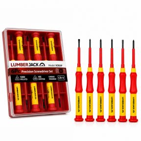 Lumberjack 6pc Insulated Precision Screwdriver Set VDE Certified, Soft Grip Handles, Chrome Vanadium Steel, Phillips & Flat Profile for Electrical Work