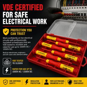 Lumberjack 6pc Insulated Precision Screwdriver Set VDE Certified, Soft Grip Handles, Chrome Vanadium Steel, Phillips & Flat Profile for Electrical Work