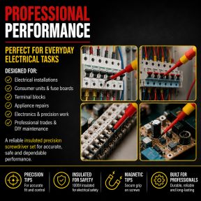 Lumberjack 6pc Insulated Precision Screwdriver Set VDE Certified, Soft Grip Handles, Chrome Vanadium Steel, Phillips & Flat Profile for Electrical Work