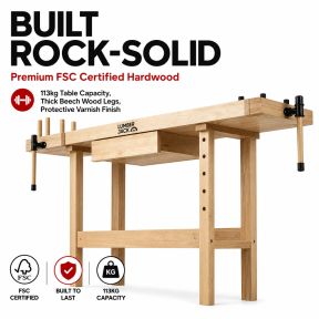 Lumberjack Heavy Duty Solid Wooden Woodworking Work Bench Drawer 2 Vice