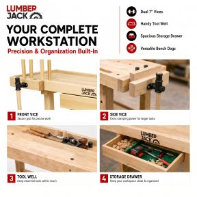 Lumberjack Heavy Duty Solid Wooden Woodworking Work Bench Drawer 2 Vice