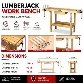 Lumberjack Heavy Duty Solid Wooden Woodworking Work Bench Drawer 2 Vice