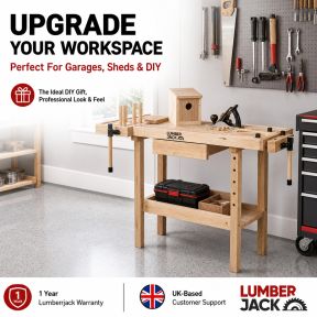 Lumberjack Heavy Duty Solid Wooden Woodworking Work Bench Drawer 2 Vice