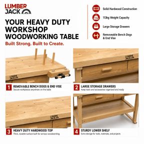 Lumberjack Heavy Duty Solid Wooden Woodworking Work Bench 2 Drawers & Vice