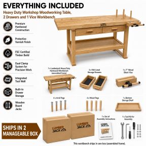 Lumberjack Heavy Duty Solid Wooden Woodworking Work Bench 2 Drawers & Vice