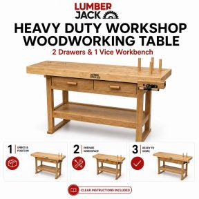 Lumberjack Heavy Duty Solid Wooden Woodworking Work Bench 2 Drawers & Vice